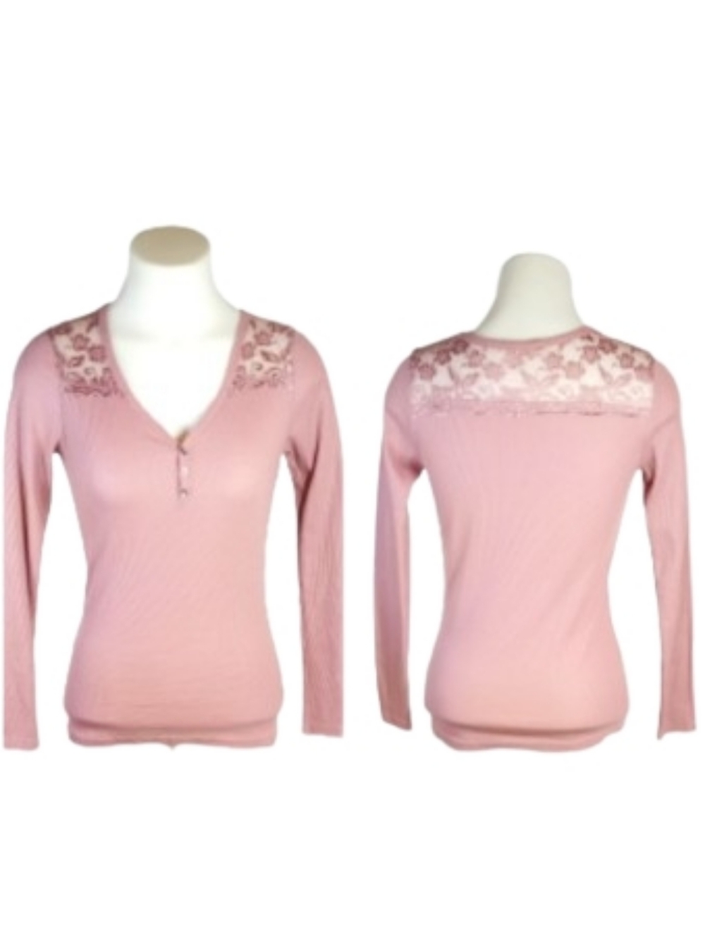 Level Up Dusty Pink Lace Shoulder Long Sleeve Top Sz Med